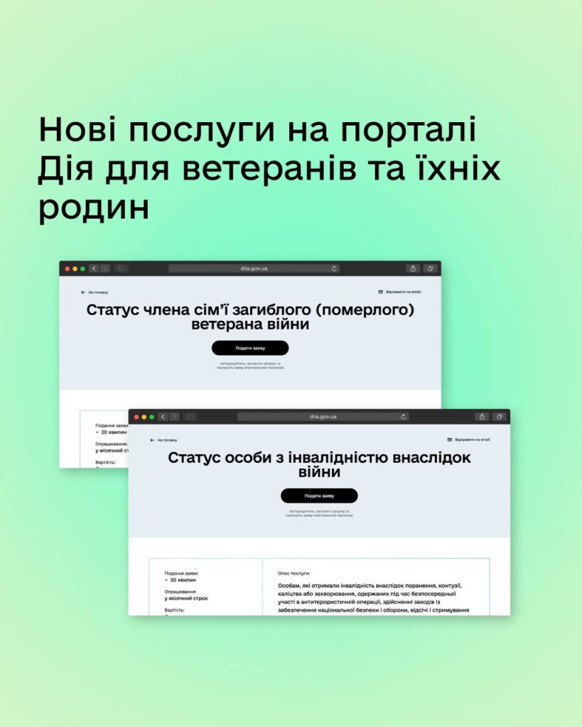 Отримуйте статус людини з інвалідністю внаслідок війни та родича полеглого захисника чи захисниці на порталі Дія