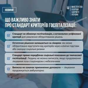 Нові критерії госпіталізації: МОЗ України запровадило єдиний Стандарт для стаціонарної медичної допомоги